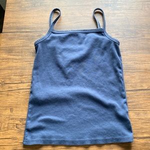 Madewell square neck navy blue contrast stitch tank top